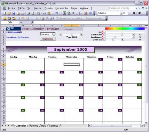 Excel Calendar Template 1.3.2 - Descargar 1.3.2